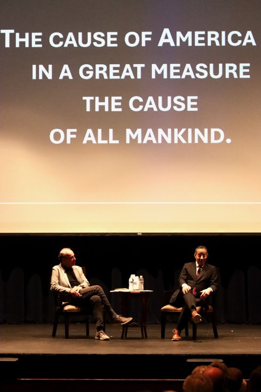 Some of Thomas Paine’s most famous quotes were presented on the screen during the conversation with Rep. Jamie Raskin.